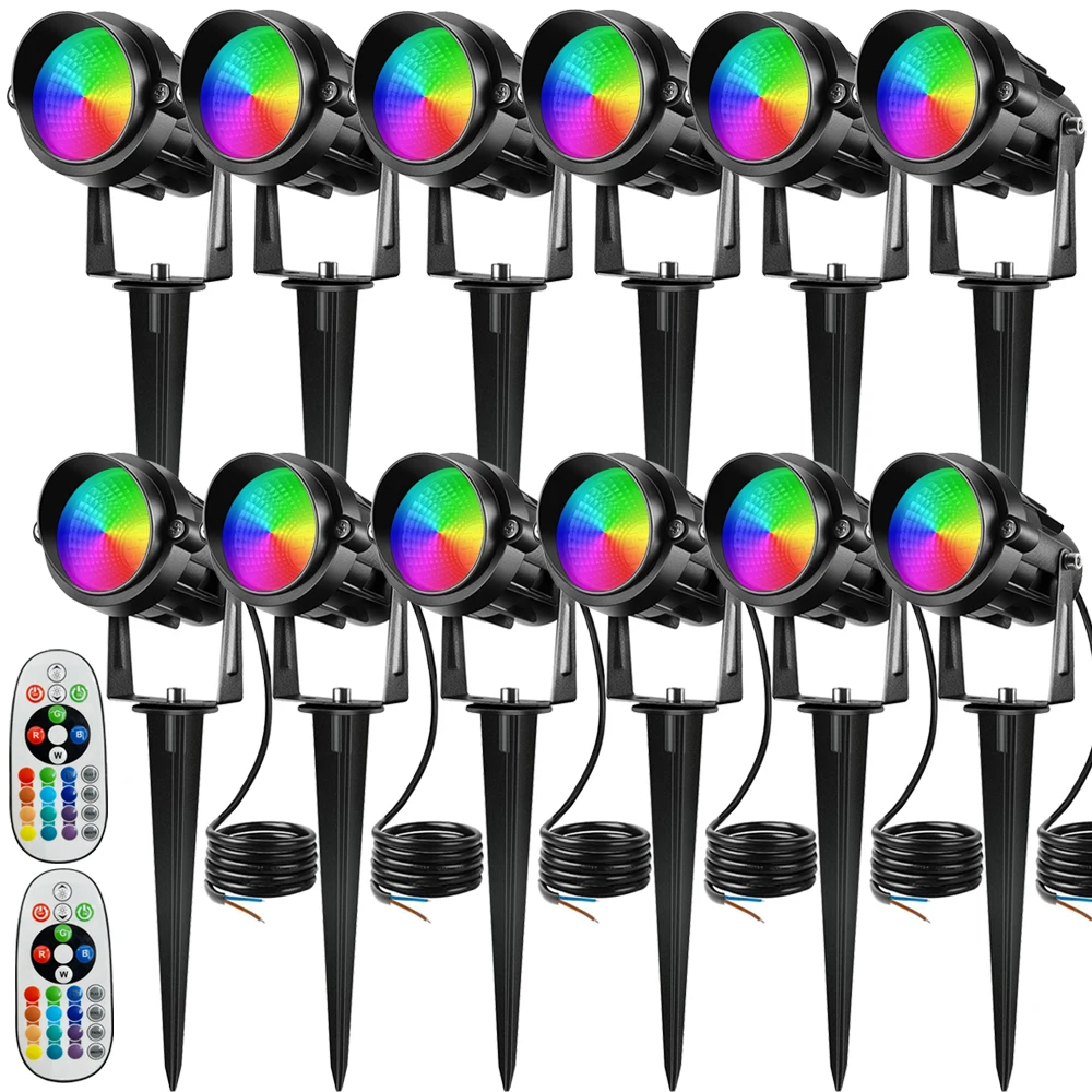 

12 шт. RGB уличный светодиодный прожектор 12 Вт 16 цветов меняющийся ландшафтный светильник с дистанционным управлением 12 В уличный водонепроницаемый садовый светильник для газона