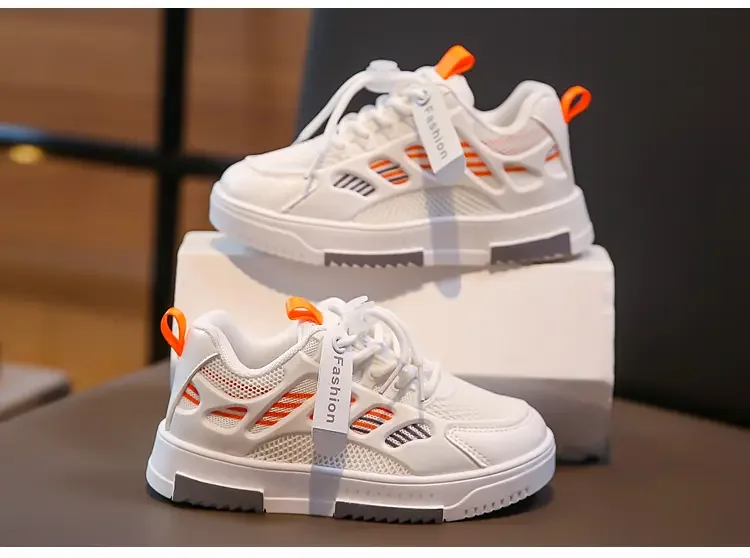 Children's Spring and Autumn Sports Board Shoes Kids Boys Trend Breathable Sneakers Basketball Shoes Grils All-match White Shoes