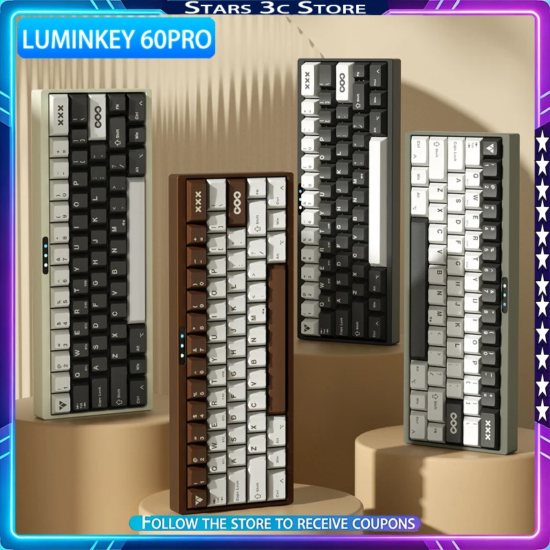 LUMINKEY 60PRO Mechanical Keyboard Aluminum Alloy Wireless Tri Mode Ergonomics GASKET Structure Low Latency Gaming Keyboard