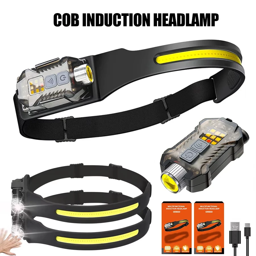 LED+COB Dual Light Source Induction Headlight Detachable 2-in-1 Flashlight 9-level Dimming Outdoor Multifunctional Fishing Torch