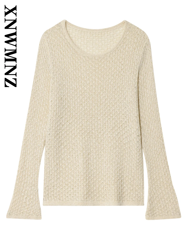 

XNWMNZ 2025 Autumn Woman Commuting Fashion O-Collar Long Sleeve Knit Pullover Chic Casual Women Clothing Simple Long Sleeve Top