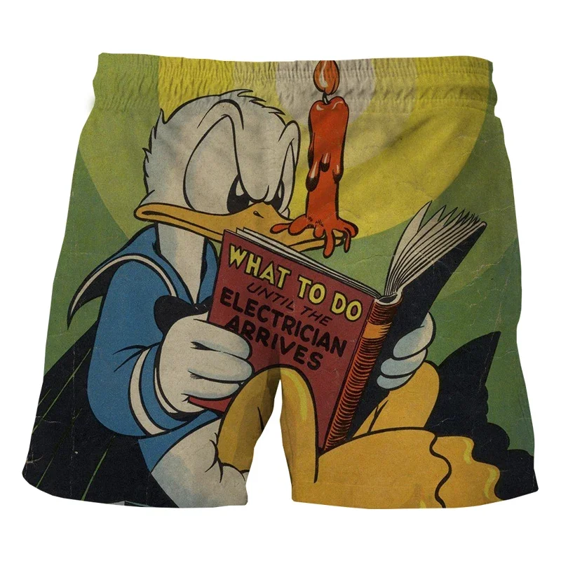 Disney Strandshort Voor Heren Donald Duck Zomer Nieuwe Cartoon Shorts Mode Casual Broek Losse Ademende Strandbroek