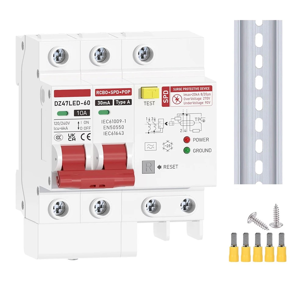 Residual Current Breaker Type A 2P with 30mA Trip and Flash Protection for Electrical Safety 120V 240V Applications