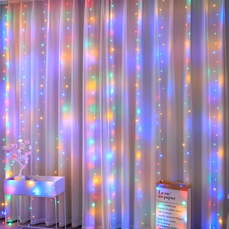 3m Remote Control Curtain LED String Lights Holiday Wedding Fairy Garland Lights for Bedroom Outdoor Home Christmas Decoration