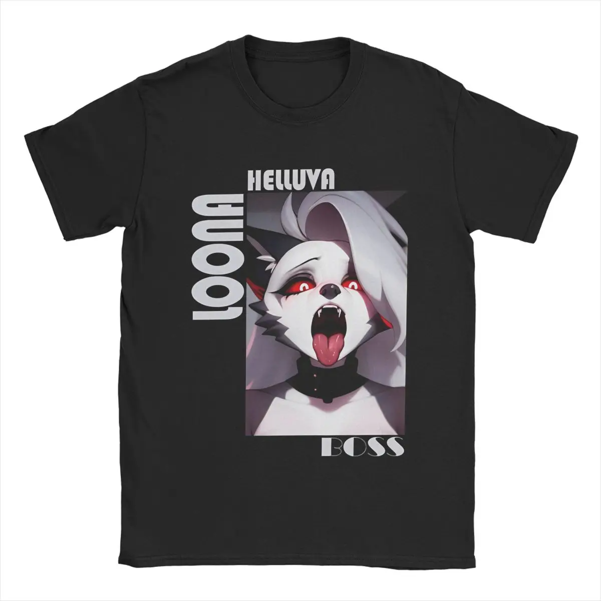 Helluva Boss Loona مثير الرجال تي شيرت خمر تيز قصيرة الأكمام Crewneck تي شيرت 100% قطن حجم كبير الملابس #1