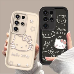 Sanrio Metal Hello Kitty Case for Samsung Galaxy S24 Ultra S23 FE S22 S21 Plus FE A54 A34 A14 A73 A53 A33 5G Soft Silicone Cover