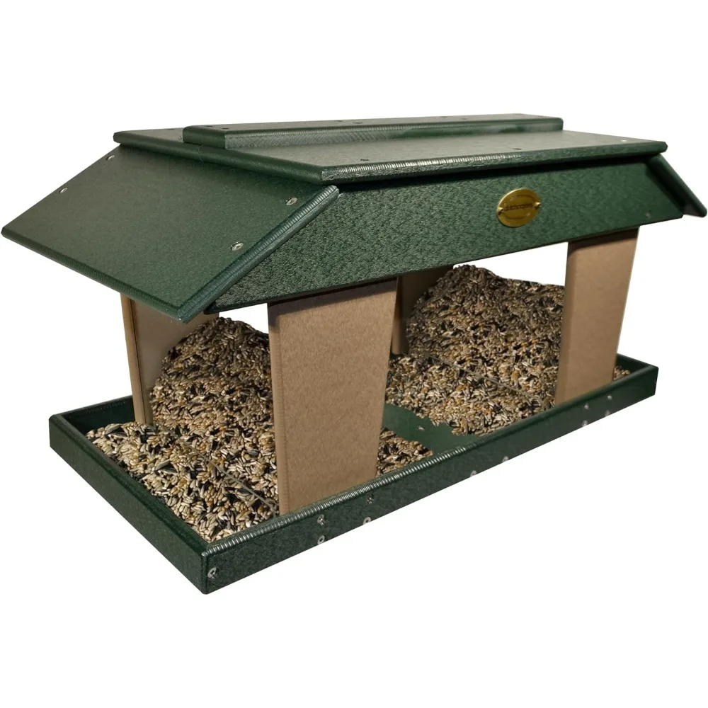 

Poly Post Mount Extra Large Double Hopper Bird Feeder, Outdoor Wild Bird Feeder for Outside, USA Amish Made (Turf Green & Weathe