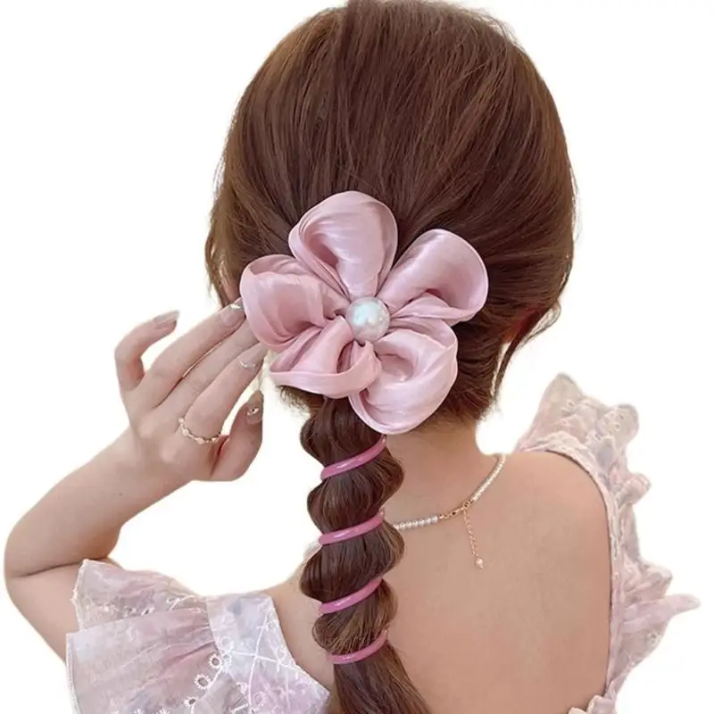 

X5XA Sweet Hair Tie Elastic Hair Scrunchies Flower Telephone Cord Hair Tie