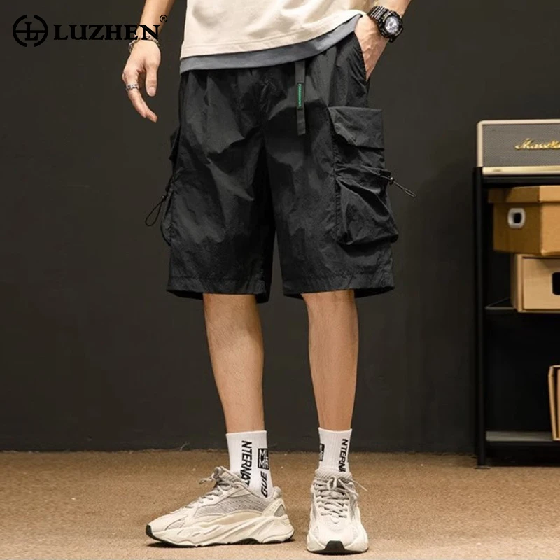 LUZHEN 2026 Summer Stylish Multi Pockets Decorate Straight Casual Shorts Men's Handsome Elastic Waist Outdoor Cargo Pants JY8173