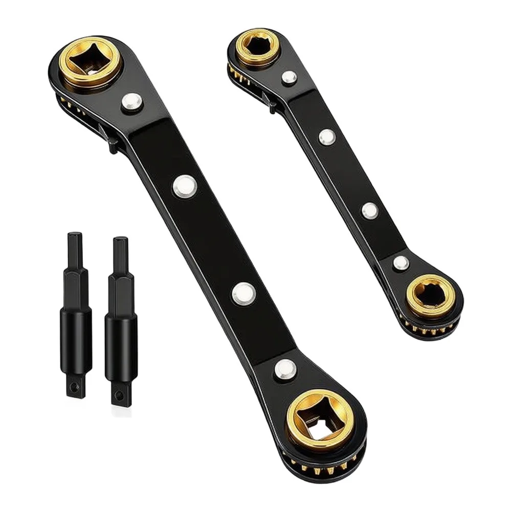2 Pack Curved HVAC Ratchet Wrench Set With Hex Bit Adapters 45# Steel For Air Conditioner Refrigeration For Service Repair Tools
