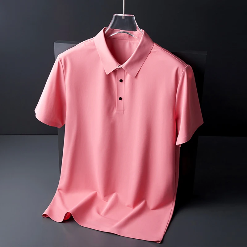 

Summer Fashion Thin Men's Polo Shirt Short Sleeve Solid Color Simple Harajuku Business Casual T-shirt Soft Seamless Pullover Tee