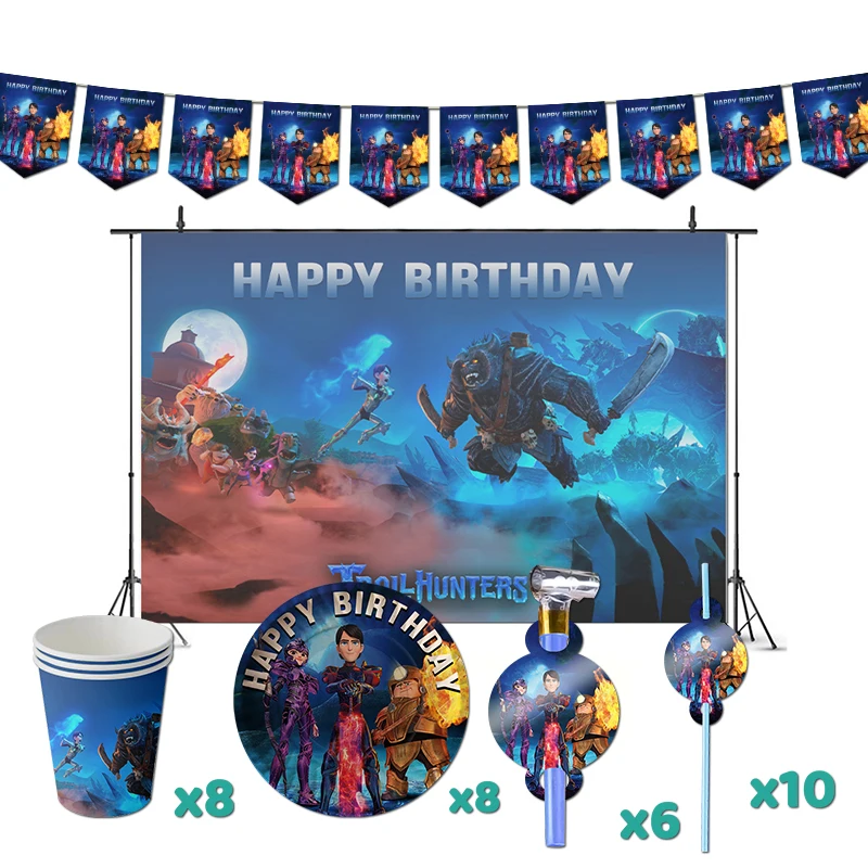 

Trollhunters Birthday Party Decorations TV Series Theme Supplys Banner Cups Plates Toddler Troll Hunters