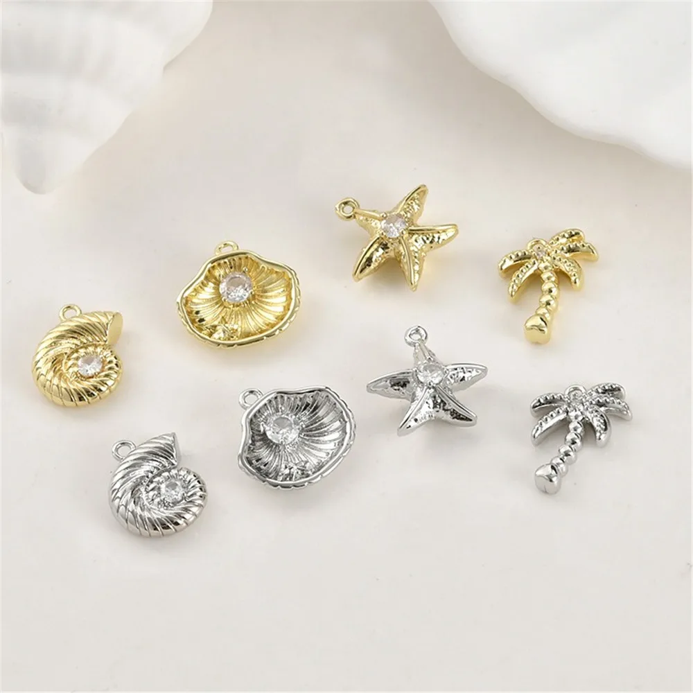Copper-plated 14k Gold Color-preserving Wind Shell Starfish Coconut Pendant DIY Handmade Jewelry Accessories