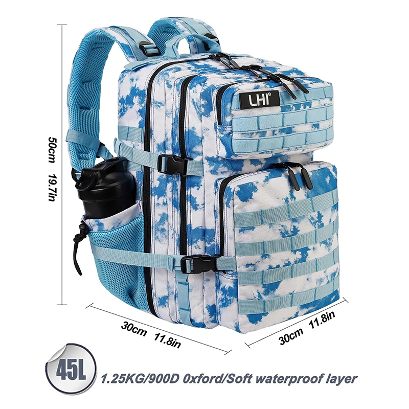 LHI 45L Tactical Hiking Backpack for Men and Women Weightlifting Outdoor Bug-out Bag EDC Survival Rucksack with Bottle Holder