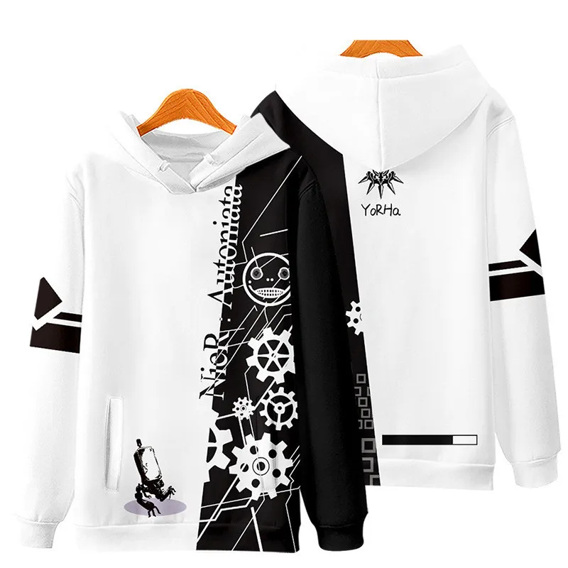 Game NieR Automata 2B YoRHa No. 2 Type B 9S YoRHa No. 9 Type S Cosplay Costume 3D Sweatshirt Men Zipper Hoodies Outwear Coat