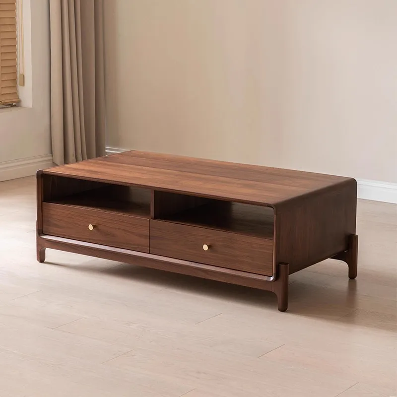 

Black walnut coffee table small apartment home used second-hand retro living room solid wood coffee table TV cabinet combination