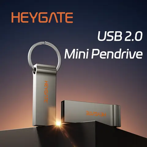 HEYGATE USB 2.0 Mini Metal Pendrive 8GB-128G Keychain Flash Drive for PC Laptop Car TV High Capacity Portable Storage Office