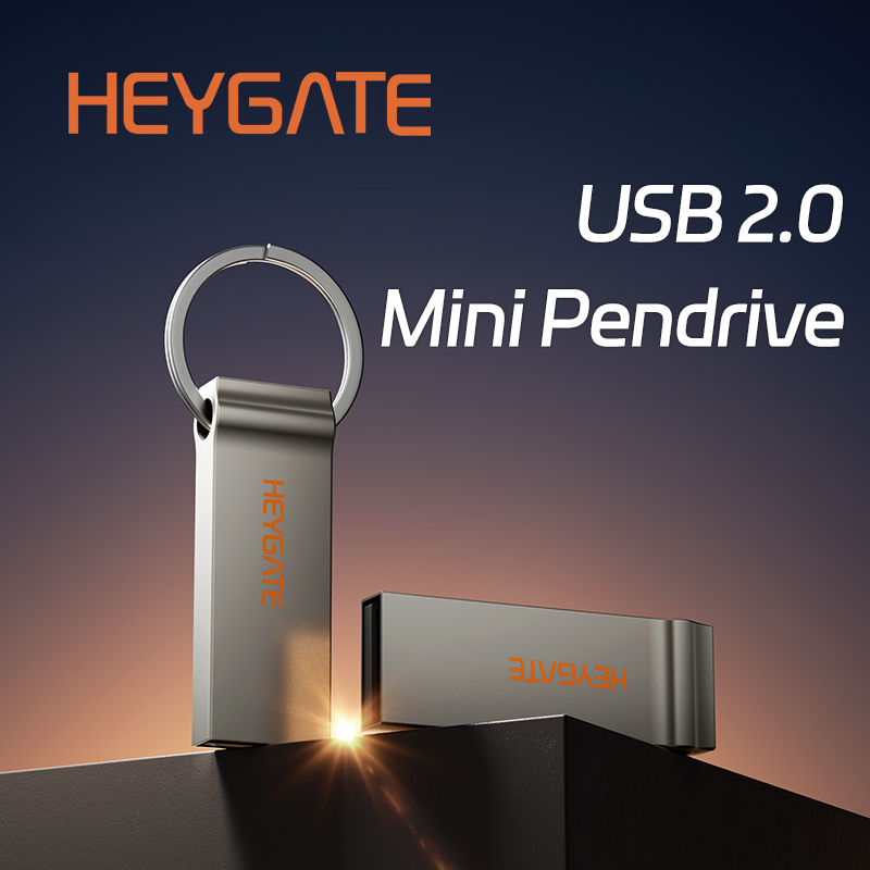  HEYGATE USB 2.0 Mini Metal Pendrive 8GB 16GB 32GB 64GB 128GB Keychain Flash Drive for PC Laptop Car TV Portable USB Stick Office 