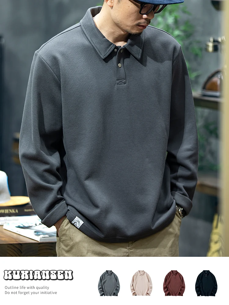 Loose Fit Long Sleeve  Shirt for Men Casual Inner Wear Turn-down Collar Youth Trendy Cotton Polyester Blend Four Seasons