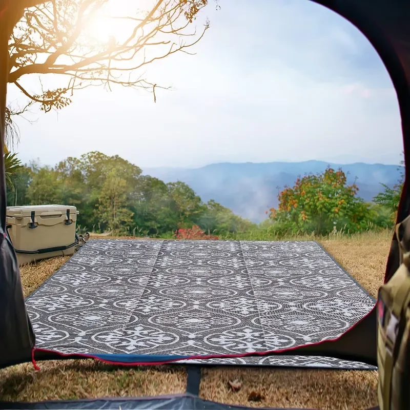 Large Plush Portable Reversible Outdoor Patio Rug Waterproof Plastic Straw Carpet Camping RV Woven PP Backed Prayer Picnic