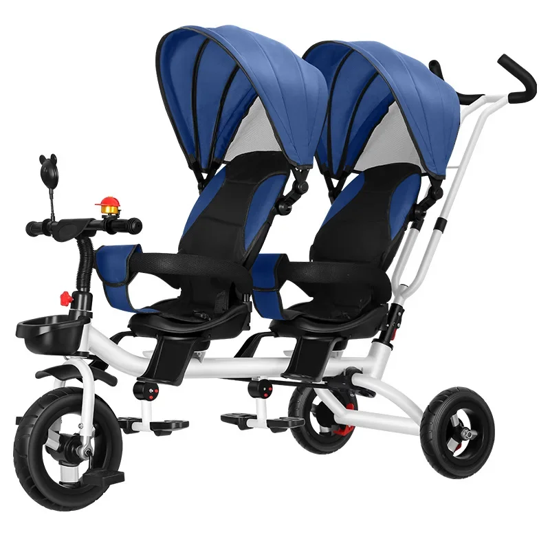 Three-wheeled Baby Stroller Twins Travel Stroller High Landscape Steerable Children's Pedal Car Shock Absorption Stroller