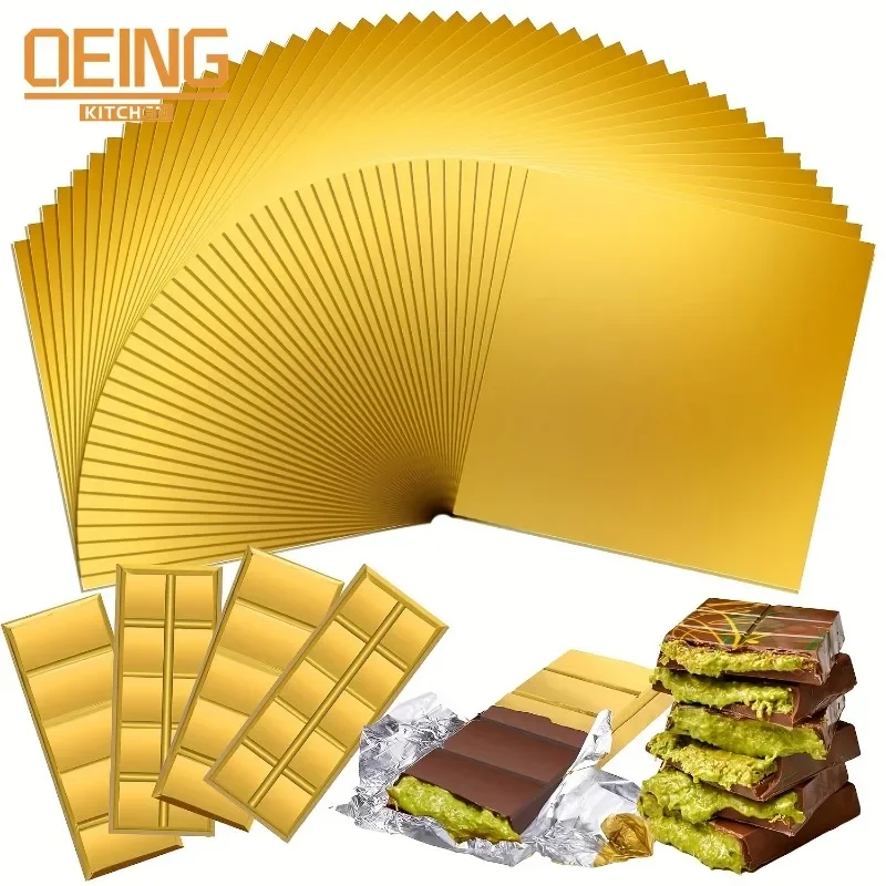 100 PCS Dubai Chocolate Bar Aluminum Foil Tin Wrapping Paper Metal Embossing Candy Chocolate Paper Wedding Party Supplies