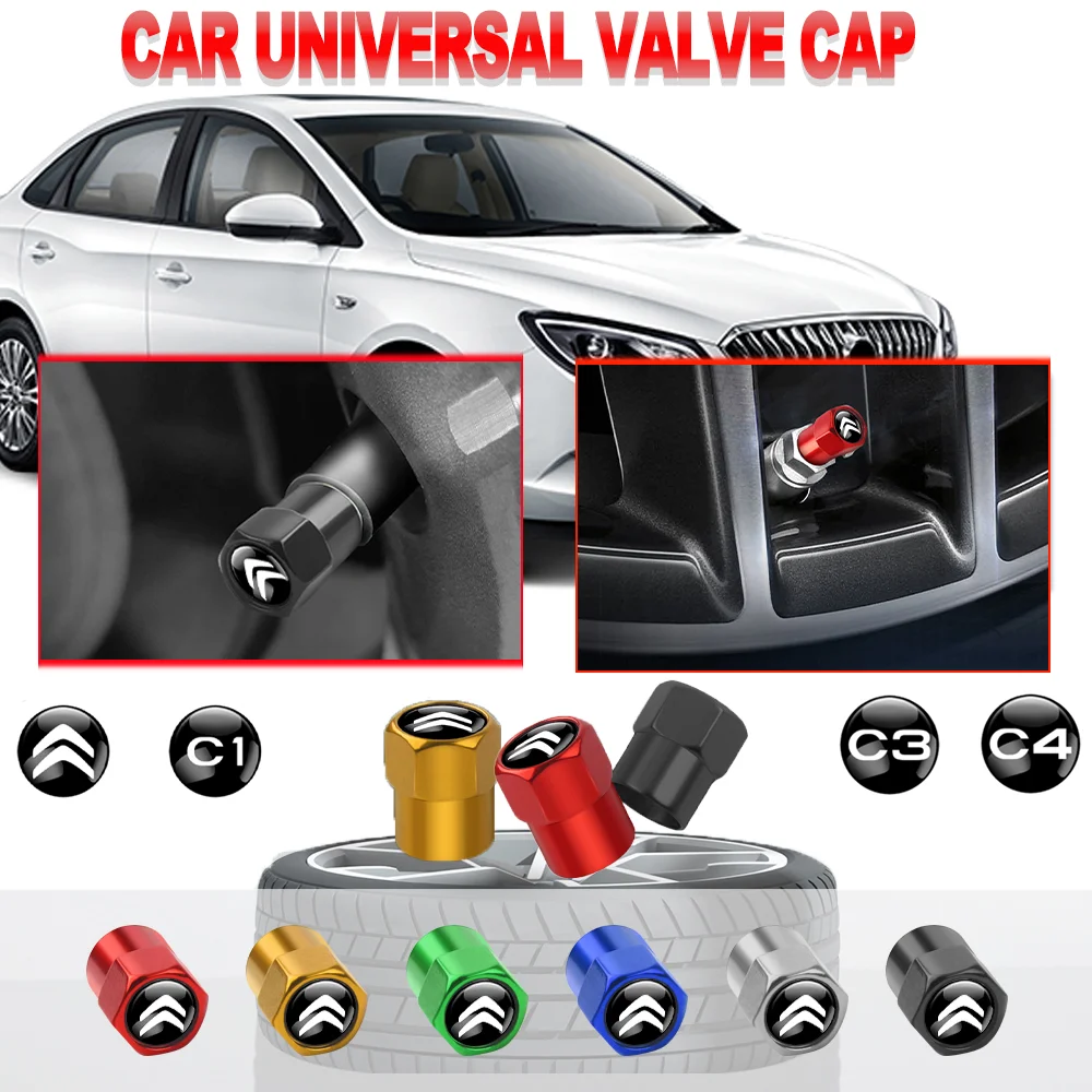 4PCS New aluminium Car Badge Wheel Tire Air Valve Caps Stem Cover Auto Accessories For Citroen C1 C2 C3 C4 grand picasso C3-XR