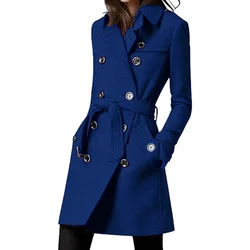 Women's Double Breasted Trench Coat Lined Warm Jacket Belt Shoulder Badge Casual Coats Streetwear Outer Women's Clothing EU Size