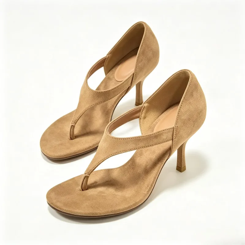 Retro Faux Suede Design Stiletto Sandals for Women Summer Street Style Clip Toe Designer Shoes Fashion Party Dress Heeled Shoes