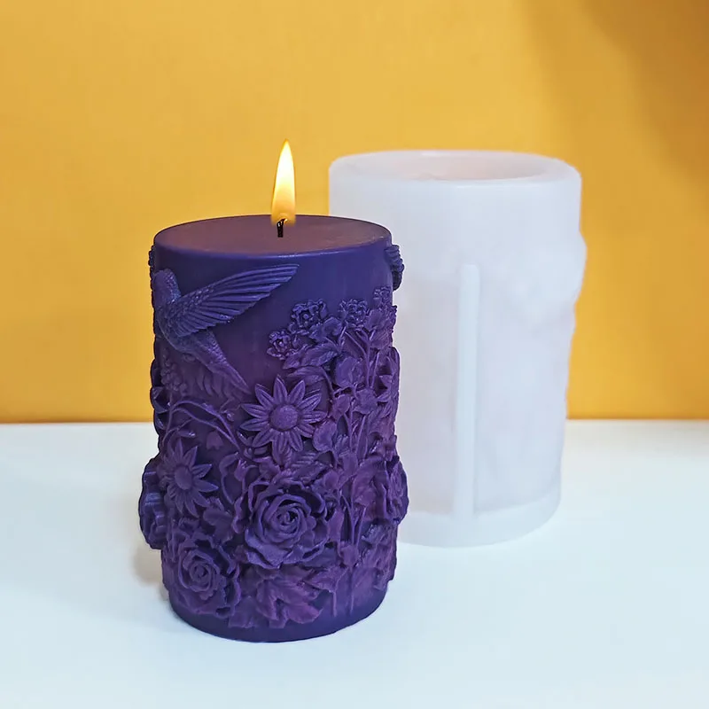 【Spring Flower Language】Hummingbird and Rose Embossed Candle Mold Multi-Layer 3D Petal Silicone Making Tool Handmade DIY Aromatherapy Plaster Shaper view 5