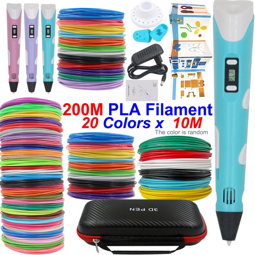 Bizarre 3D Printing Pen Set with LCD Display Power Adapter Travel Case PLA Filament Kids Favorite Birthday Christmas Toy Gifts