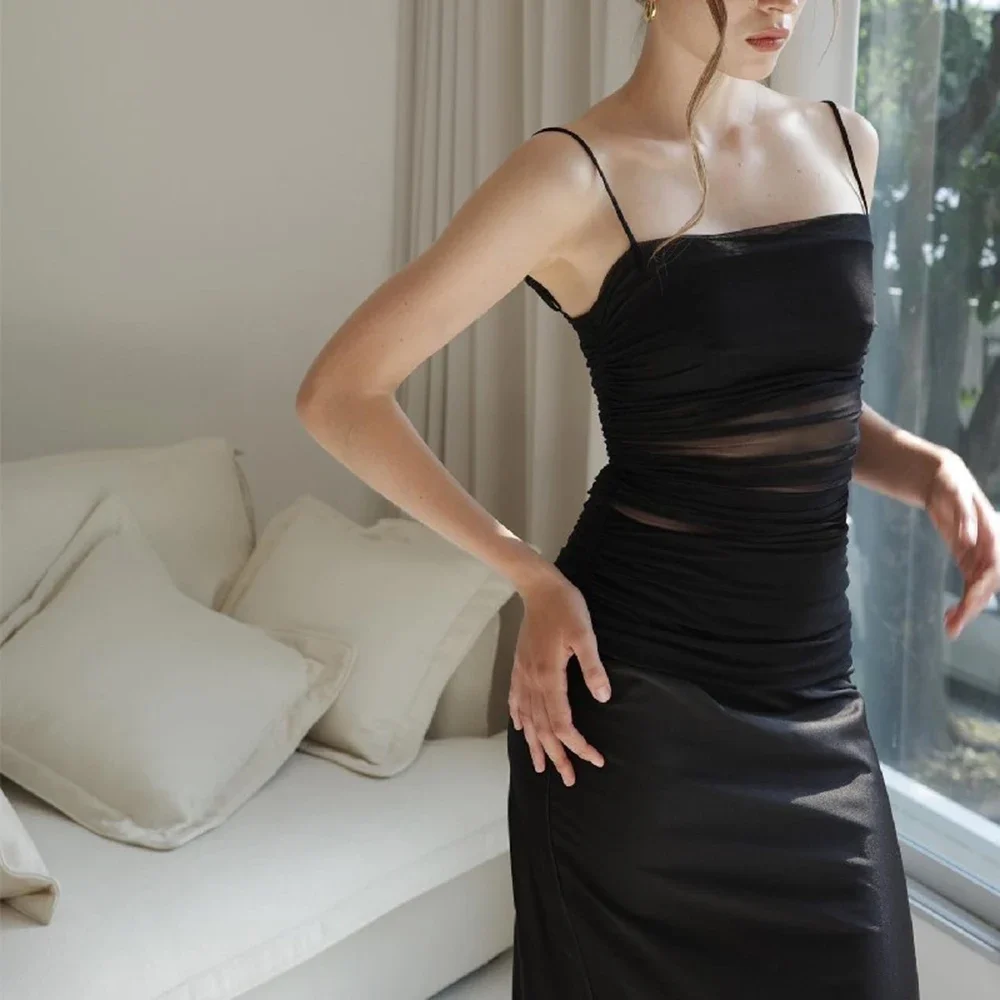 Pop Mesh Transparent Backless Sexy Solid Color Gorgeous Robe Women Fashion Elegant Slimming Clothes Ladies Long Dresses