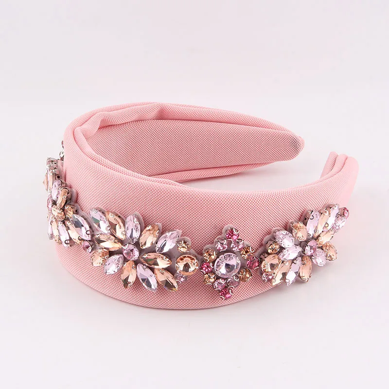 جديد بسيط واسع حافة حجر الراين زهرة عقال للنساء النمط الأوروبي والأمريكي الملونة النسيج الشعر التبعي #3