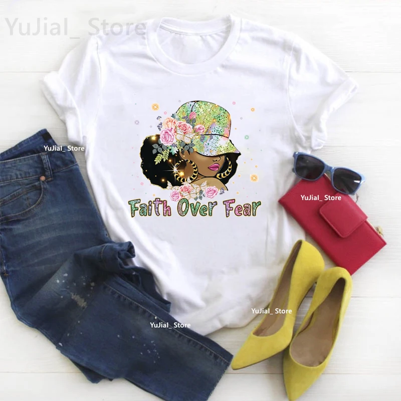 

Watercolor Faith Over Fear Graphic Print T Shirt Girls Summer Short Sleeve T-Shirt Female Harajuku Shirt Fashion T-Shirt