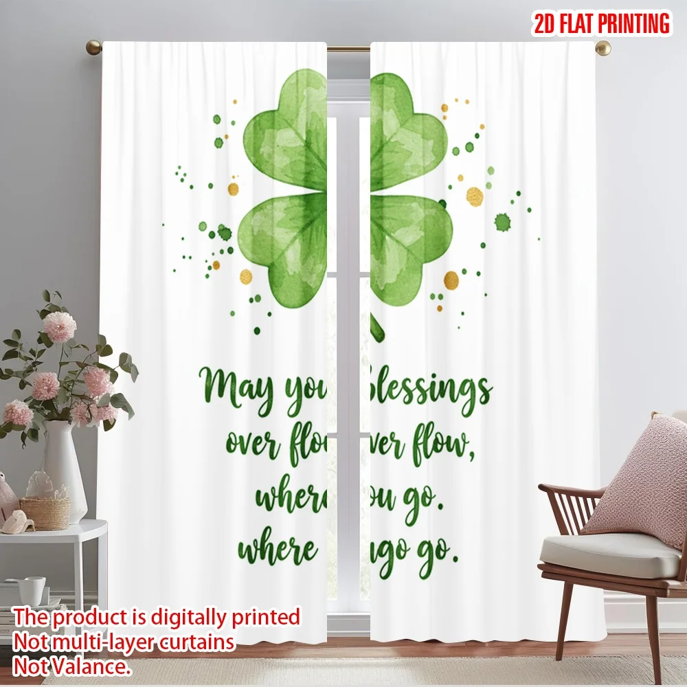 

2pcs 2D flat printing Window Curtains Lucky Clover Blessings Flow Polyester Without Electricity Birthday Party Perfect for