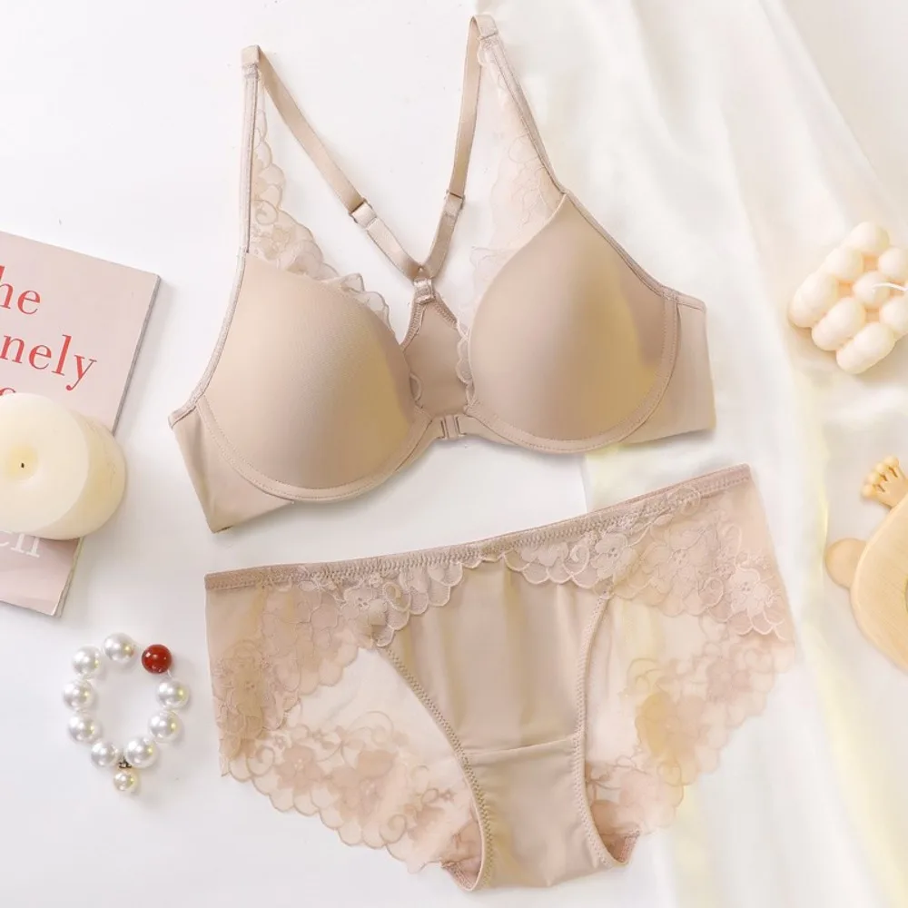 Women Seamless Front Closure Bra Set 32‑38 Wire‑Free Push Up Brassiere Side Breast Collection Anti Sag Invisible Daily Underwear