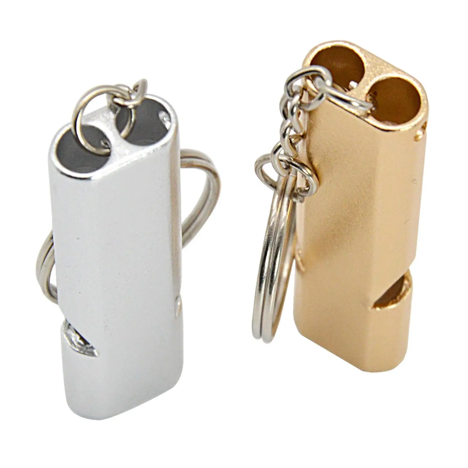 Metal Emergency Whistle for Survival Hiking Camping Kayaking Fishing Marine Use Loud 120 Decibel Double Tube with Key Ring
