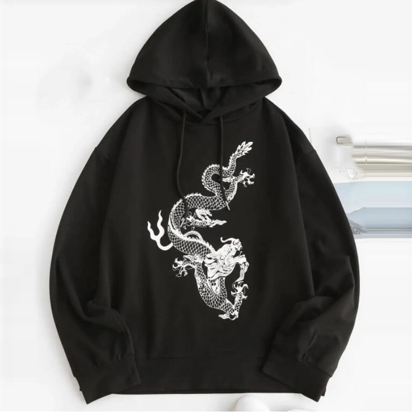 Drakenprint Hoodies Dames Sweatshirts Chinese Traditionele Anime Lange Mouw Pullovers Met Capuchon Effen Uitkijkkleding Jas