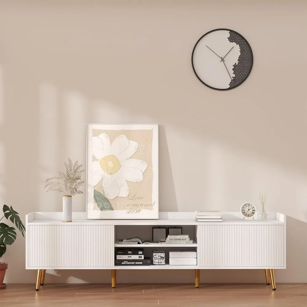 

70'' Fluted TV Stand, Long Entertainment Center with Sliding Doors & Storage for up to 75'' TV, Modern Media Console