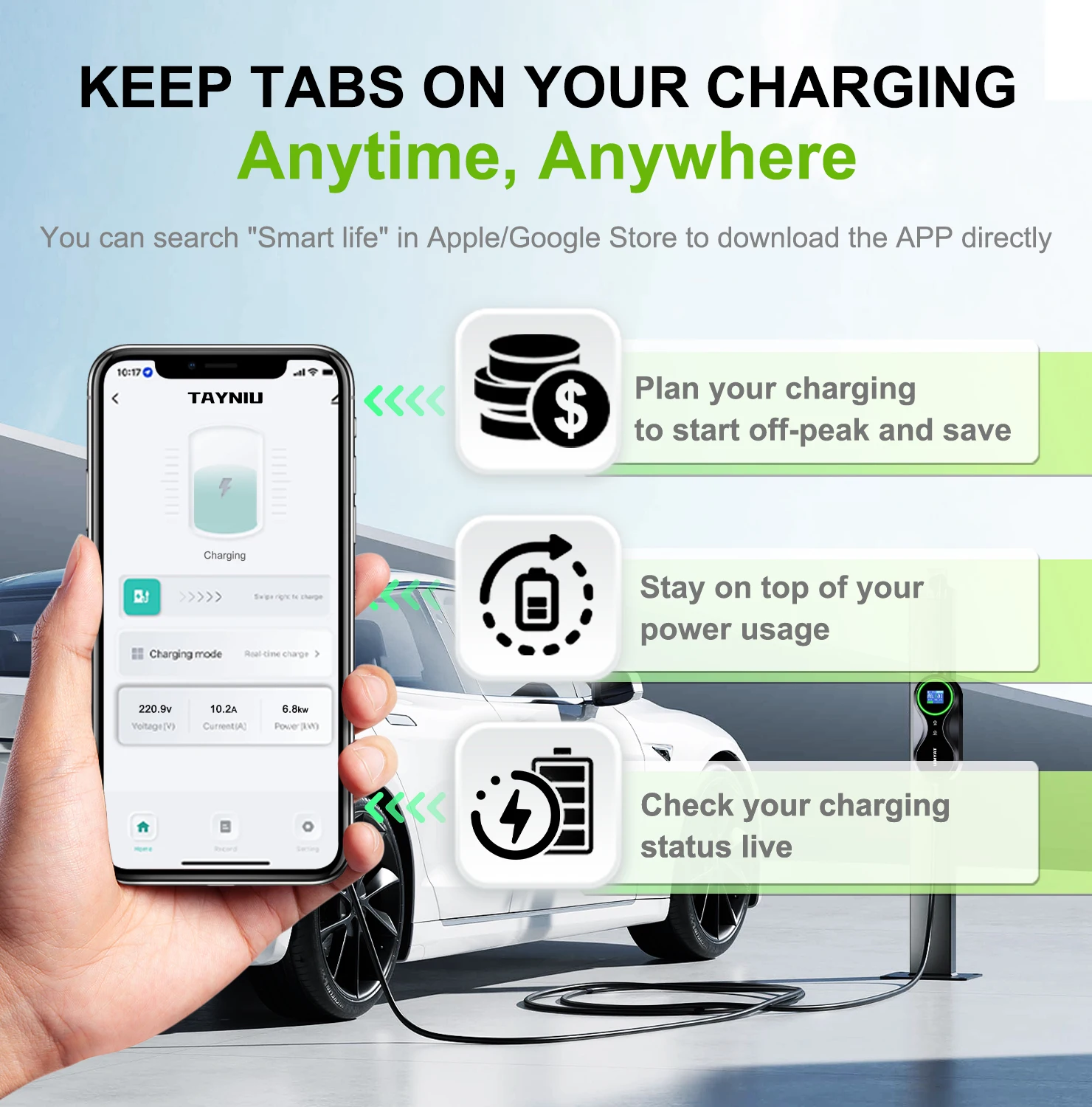 Портативное зарядное устройство для электромобилей TAINIU, управление через приложение 3,5 кВт, тип 1 J1772, вилка стандарта США, зарядное устройство для электромобилей NEMA 5-15 3,5 м для Chevrolet, Tesla EVS