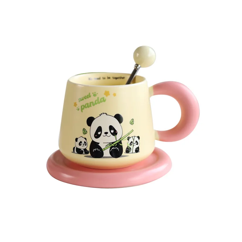 Caneca Cerâmica com Tampa do Panda, Xícara de café com colher, Sala de estar bebendo, Caixa de presente, Decoração do lar, Copo isolante, Presentes criativos