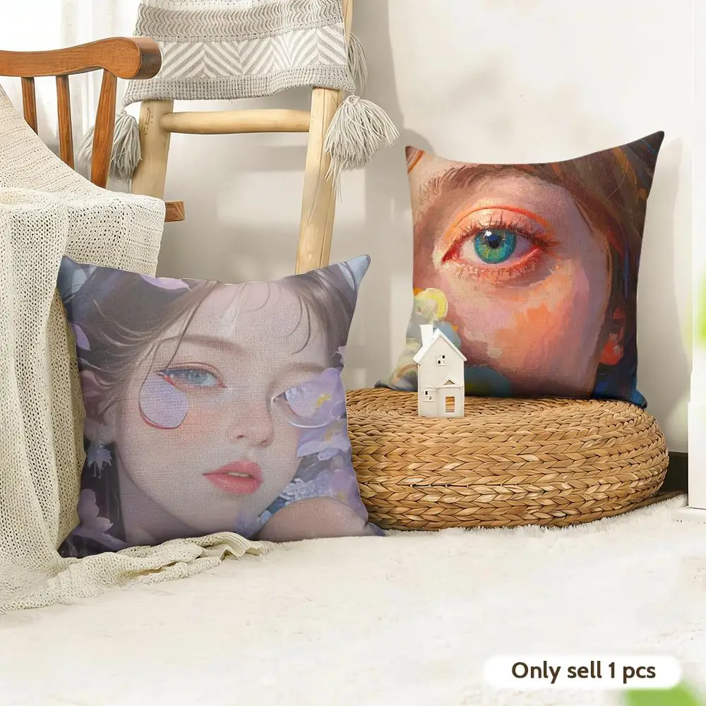 Handsome Fashion Pretty Cushion Cover Natural Linen Organic Fabric Double-Sided Printing Room Sofa Decor Pillow Case