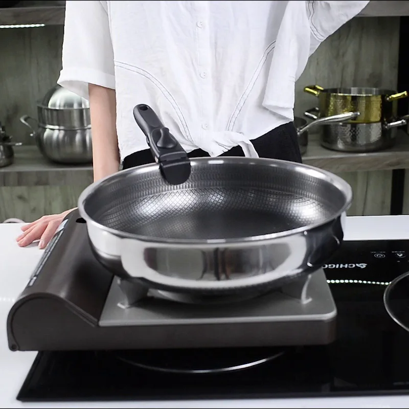 Detachable Handle 316 Stainless Steel Flat Bottomed Pan Outdoor Portable Non Stick Frying Pan Outdoor Cooking Utensils