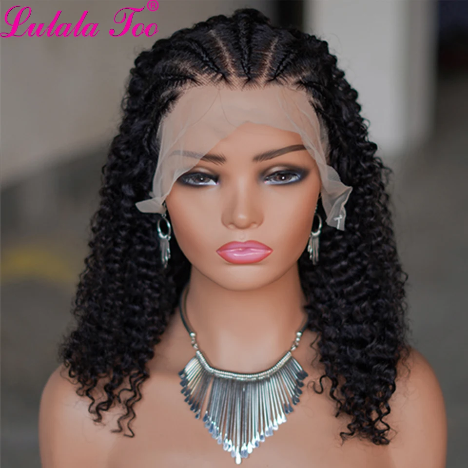 Cornrows Braids Wigs Twist Braided 13x4 HD Lace Front 100%Human Hair Wigs for Women Natural Black Brazilian Remy Hair 16Inches