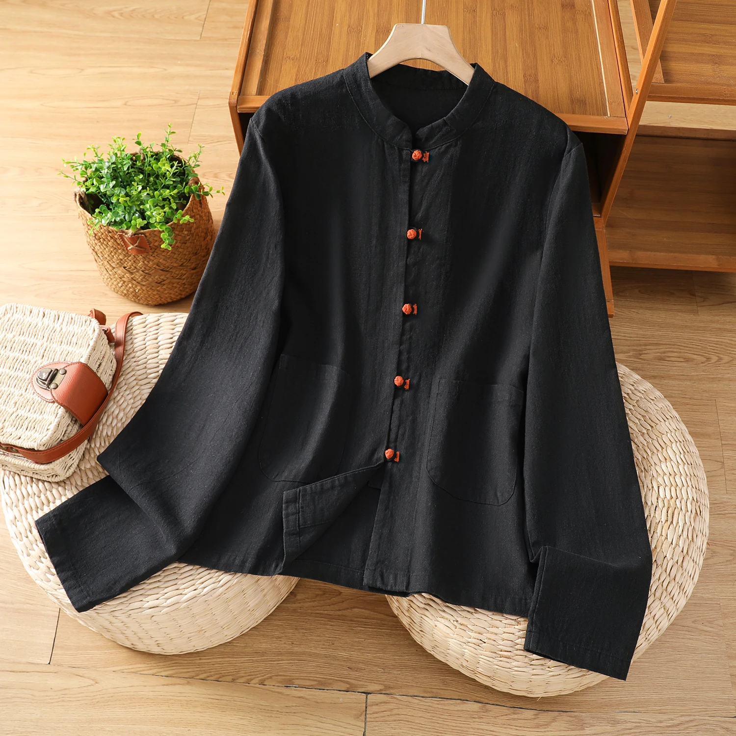 Nuevo chino Sle mujer largo Sve algodón lino irt primavera otoño nuevo modelo cárdigan abierto abrigo nacional Sle Stand Coll...