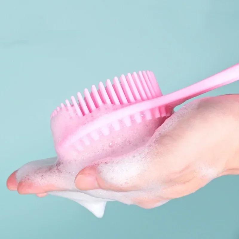 ซิลิโคนยาวแปรงอาบน้ํา Soft Haired ขี้เกียจ Bath เครื่องมือกลับ Scrubber ฟองน้ํา Exfoliating Skin Massager เครื่องมือห้องน้ํา