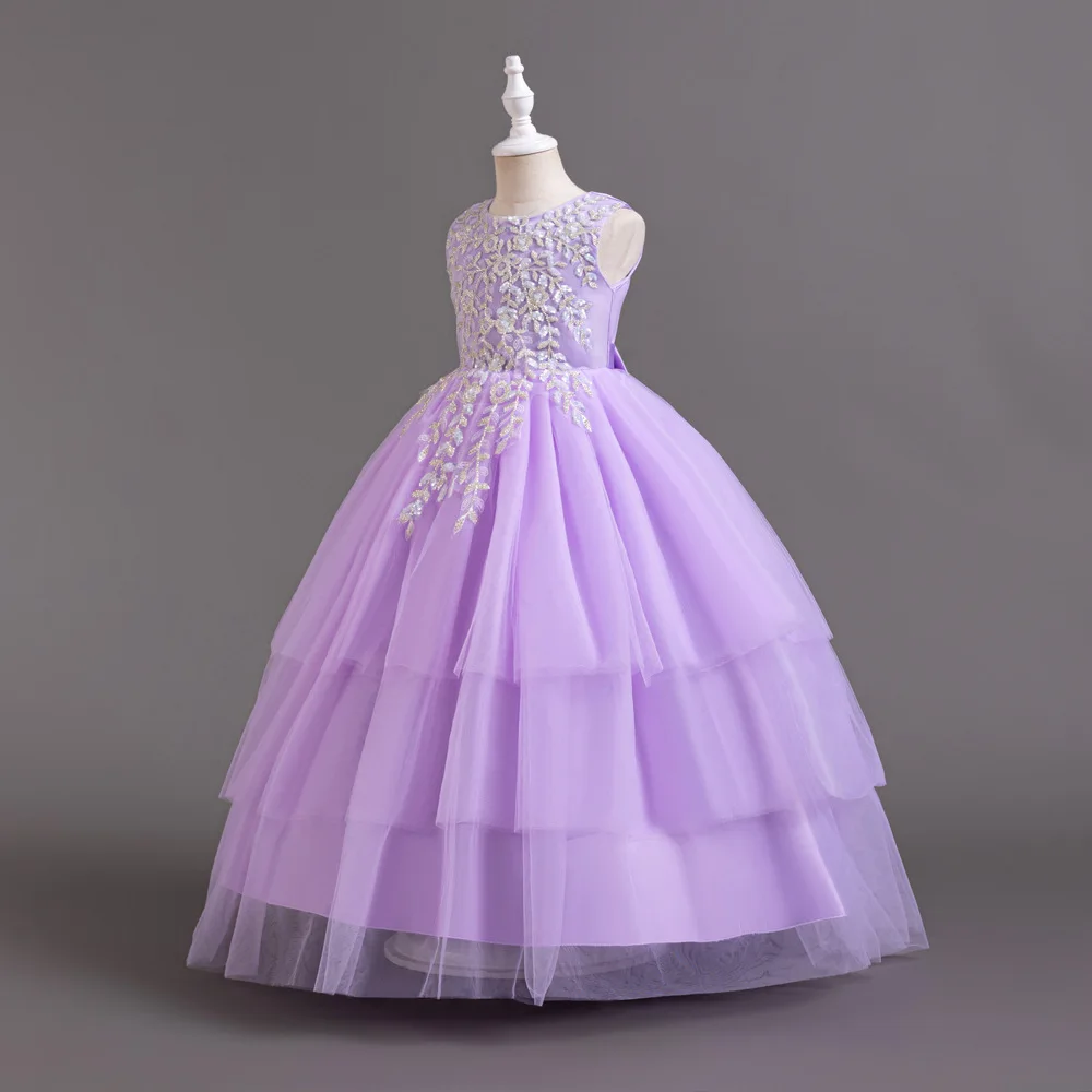 Bridesmaid Dress for Elegant Party Girls  Long Evening Dresses for Wedding Ceremonial Young Girl Clothes Lavender 4 to 15T