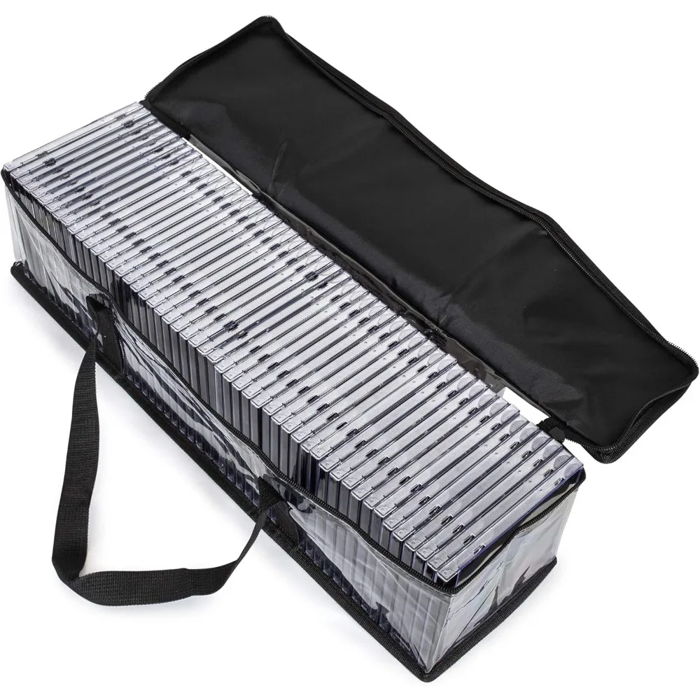Torby do przechowywania płyt CD - 2 sztuki przezroczystych plastikowych etui na płyty muzyczne - Wytrzymałe, szyte, mocne uchwyty, mieści 96 albumów i filmów