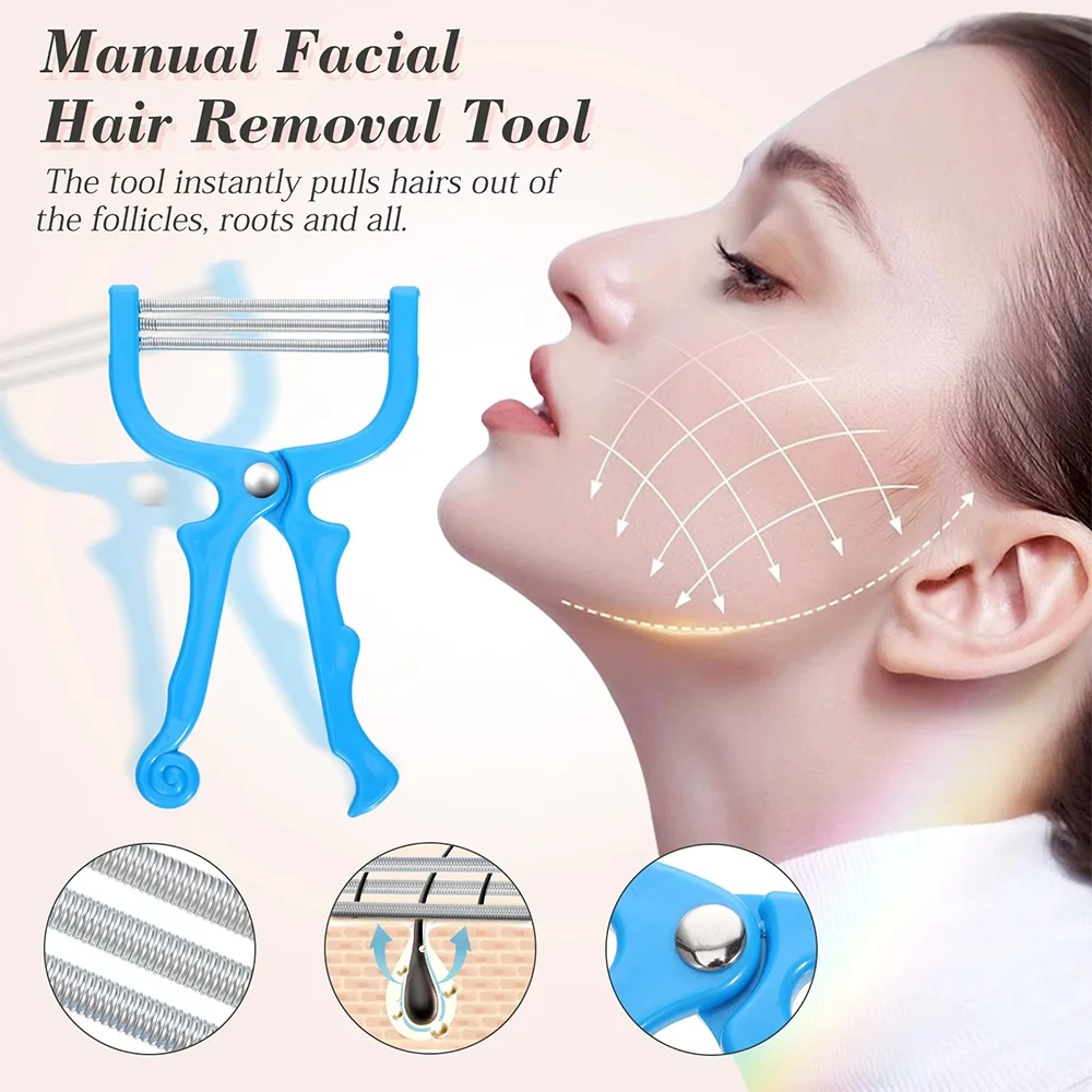 Manual Facial Hair Remover Spring Epilator, Portable Painless Gentle Threading Tool for Face Hair Removal