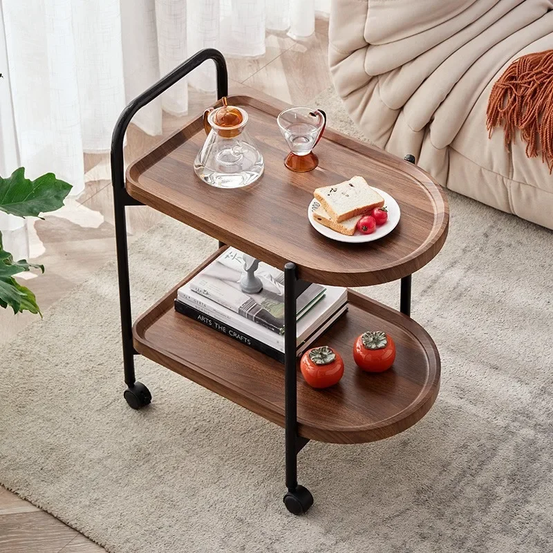 

Nordic Corner Table Movable Wheel Walnut Solid Wood Trolley Bedside Desk Furniture Coffee Desk Tray Simple Small Tea